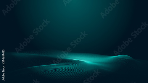 Dot green wave light screen gradient texture background. Abstract technology big data digital background. 3d rendering.