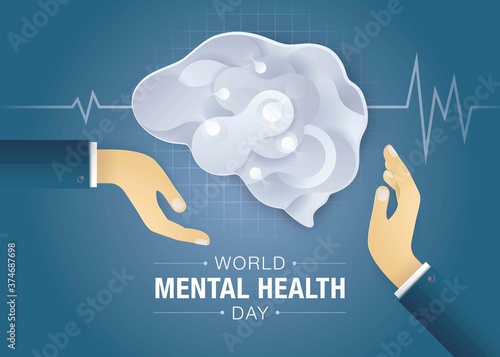 World mental health day, Hands holding encephalography brain