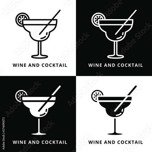 Wine and Cocktail Vector Illustration. Champagne on Cup Logo Icon Design Line And Glyph Style
