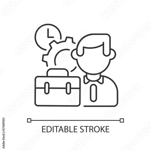 Working conditions linear icon. Corporate recruitment. Business thin line customizable illustration. Contour symbol. Executive manager, office worker vector isolated outline drawing. Editable stroke