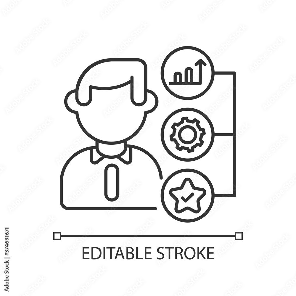 Skills and abilities linear icon. Professional opportunities thin line customizable illustration. Contour symbol. Employee talents and experience. Vector isolated outline drawing. Editable stroke