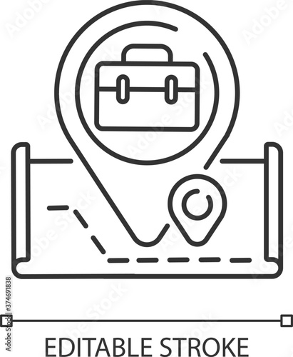 Company location linear icon. Navigation technology thin line customizable illustration. Contour symbol. Geographical positioning system. Vector isolated outline drawing. Editable stroke