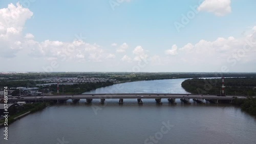 Wallpaper Mural aerial view of car crossing river in countryside of Thailand. Torontodigital.ca