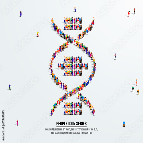 dna or helix concept. A large group of people form to create a shape dna or helix. People icon series. Vector illustration.