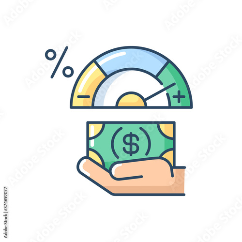 Credit score changing RGB color icon. Getting bank loan. Creditworthiness analysis. Interest rate and credit risk measuring. Isolated vector illustration