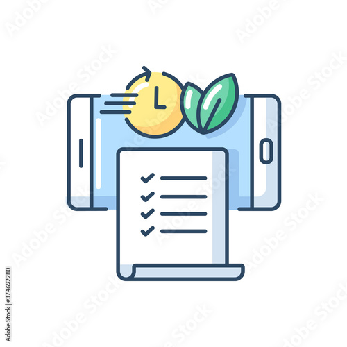 Paperless statements RGB color icon. Electronic bill. Online document on smartphone screen. E wallet, financial application. Isolated vector illustration
