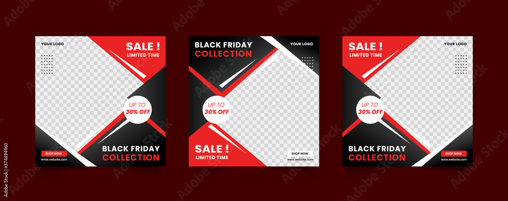 Set of Red and Black social media template for Black Friday, Editable ...