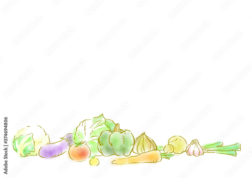 ナチュラルタッチ 手描き水彩 野菜のフレーム風イラスト Stock Vektorgrafik Adobe Stock