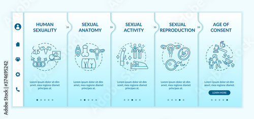 Human sexuality onboarding vector template. Activity in bedroom. Healthy reproduction. Age of consent. Responsive mobile website with icons. Webpage walkthrough step screens. RGB color concept