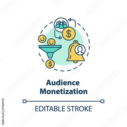 Audience monetization concept icon. Modern online entrepreneurship, crowdfunding idea thin line illustration. Trendy social media business. Vector isolated outline RGB color drawing. Editable stroke