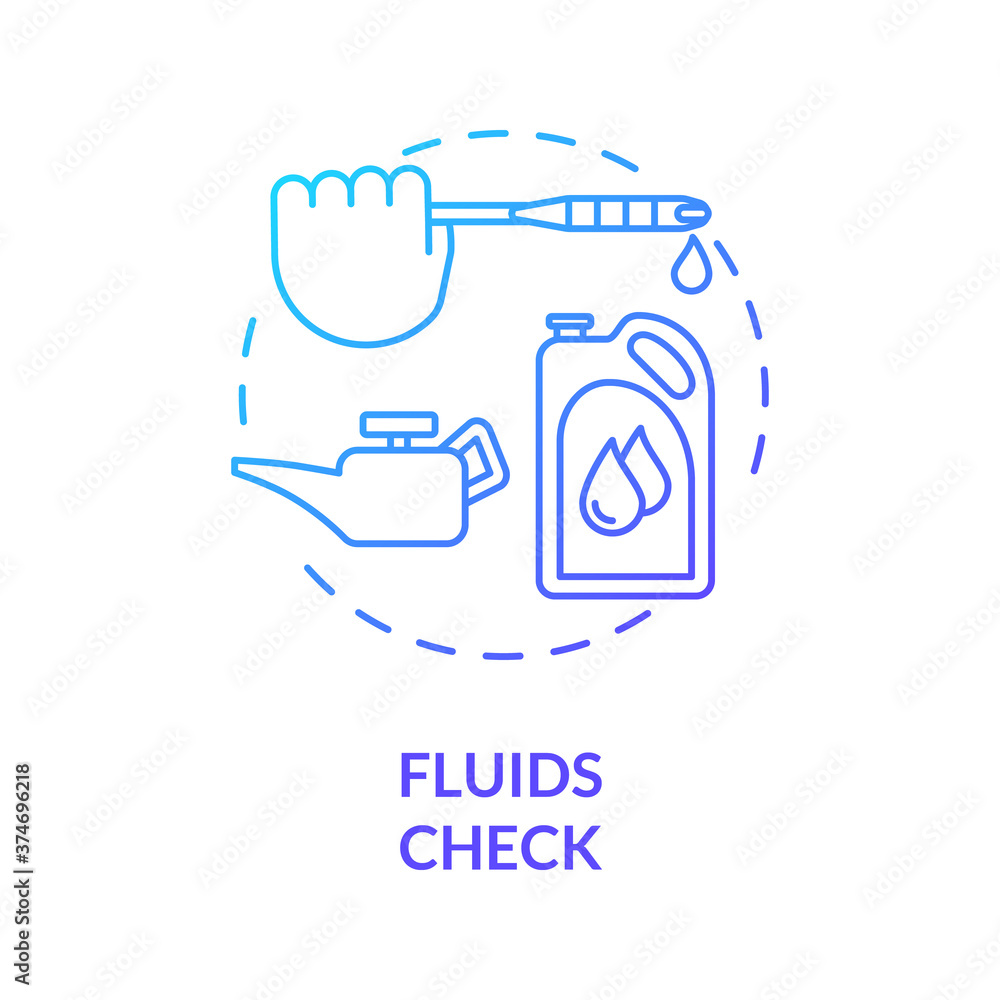 Fluids inspection concept icon. Essential fluids checkup. Engine oil, coolant, power steering
