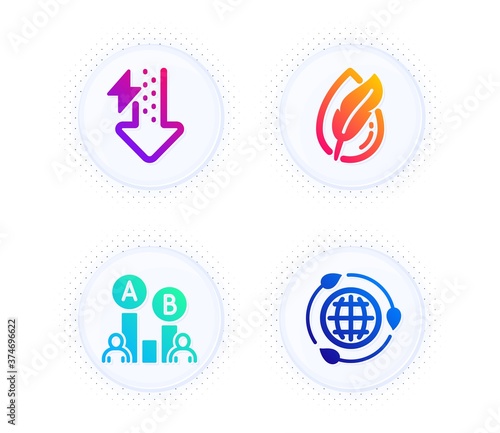 Ab testing, Energy drops and Hypoallergenic tested icons simple set. Button with halftone dots. Eco energy sign. Test chart, Power usage, Feather. Ecology. Science set. Vector