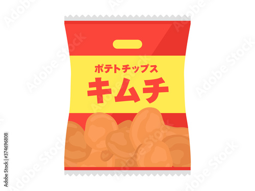 キムチ味のポテトチップスのイラスト
