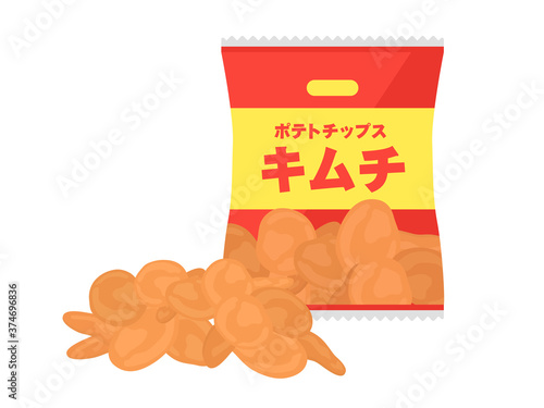 キムチ味のポテトチップスのイラスト