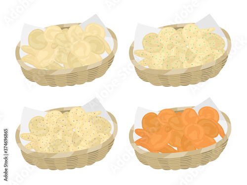 バスケットに入ったポテトチップスのイラストセット