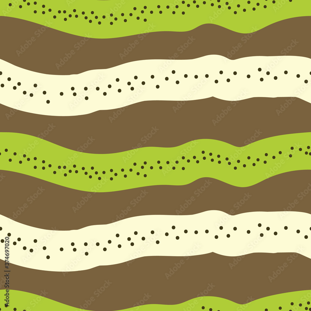 Kiwi fruit inspired green and brown stripes seamless vector pattern. Playful surface print design for fabrics, stationery, scrapbook paper, gift wrap, and packaging.