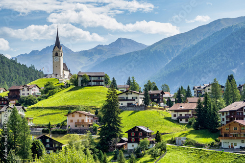 Beautiful Schmitten village at Albula pass in Grisons, Graubuenden, Switzerland