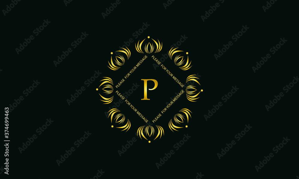 Exquisite round monogram with the letter P. Golden creative logo on a dark green background. Vector illustration of business, cafe, office, restaurant, heraldry.