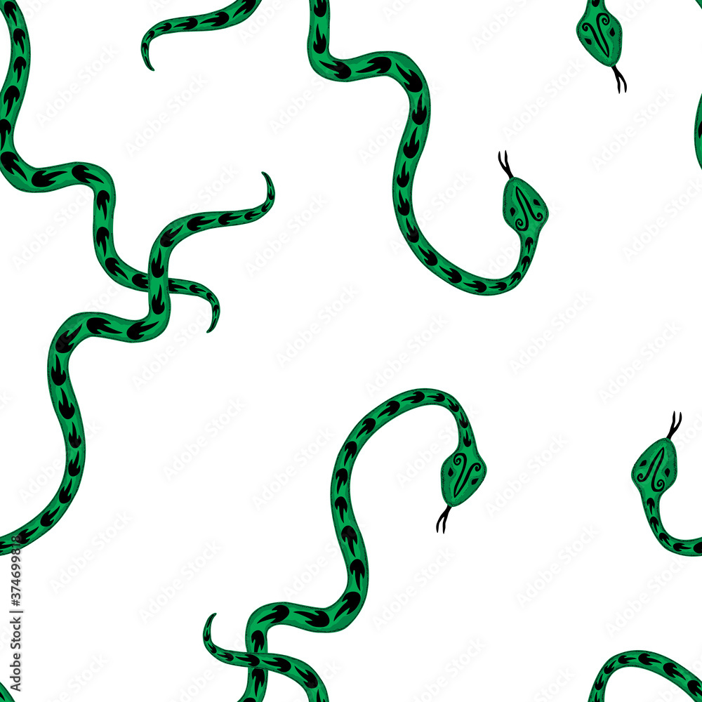 Seamless background of green creeping snakes Seamless background of green creeping snakes