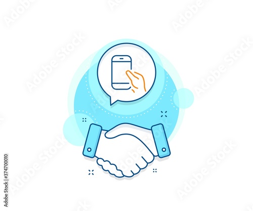 Give Cellphone or Phone sign. Handshake deal complex icon. Hold Smartphone icon. Ð¡ommunication Mobile device symbol. Agreement shaking hands banner. Hold Smartphone sign. Vector