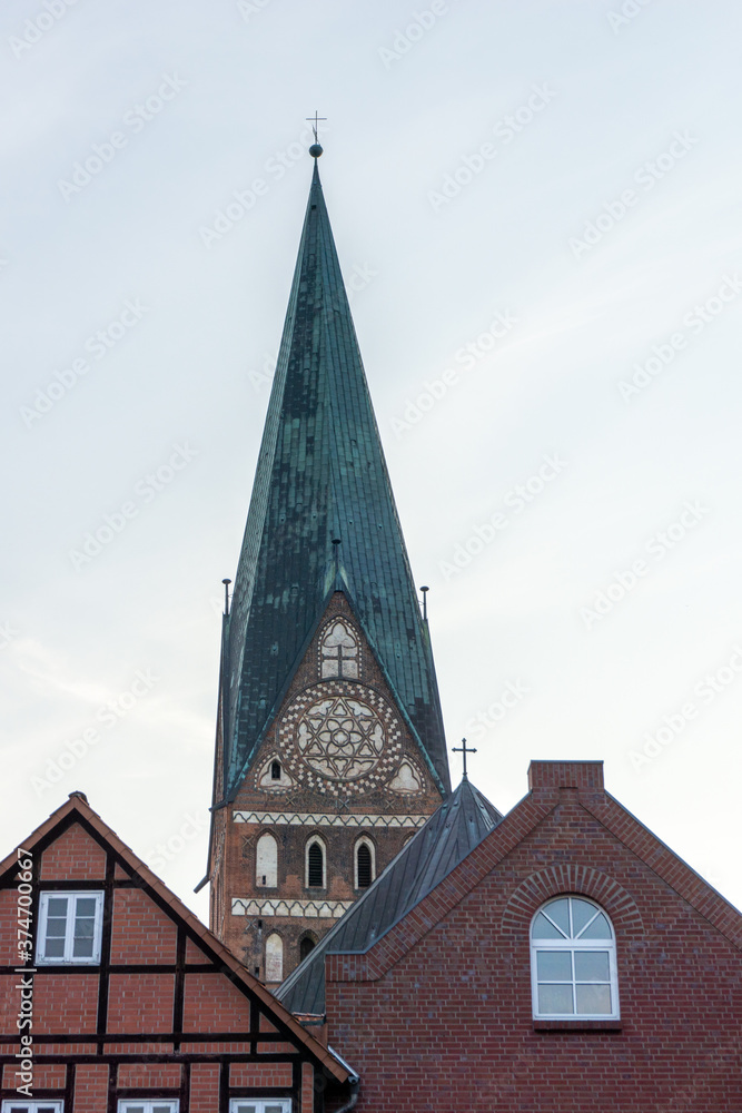 historic old red brick buildings and church steeple in Lunenburg historic old red brick buildings and church steeple in Lunenburg
