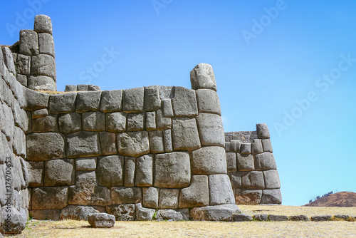 Saqsaywaman, an Inca fortress temple build with giant perfectly fitting stones which is typical for Inca constructions, Cusco, Peru, South America
