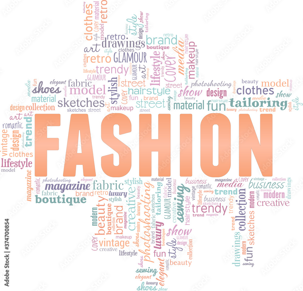 Fototapeta premium Fashion vector illustration word cloud isolated on a white background.