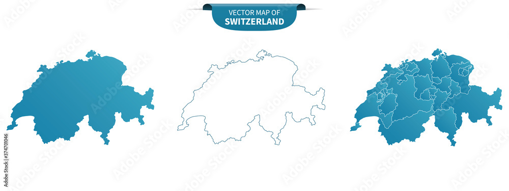 Fototapeta niebieskie kolorowe mapy polityczne Szwajcarii na białym tle
