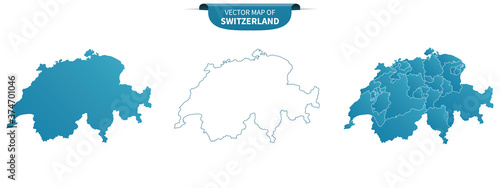 blue colored political maps of Switzerland isolated on white background