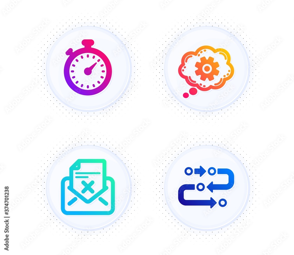 Timer, Cogwheel and Reject letter icons simple set. Button with halftone dots. Methodology sign. Stopwatch gadget, Engineering tool, Delete mail. Development process. Technology set. Vector Timer, Cogwheel and Reject letter icons simple set. Button with halftone dots. Methodology sign. Stopwatch gadget, Engineering tool, Delete mail. Development process. Technology set. Vector
