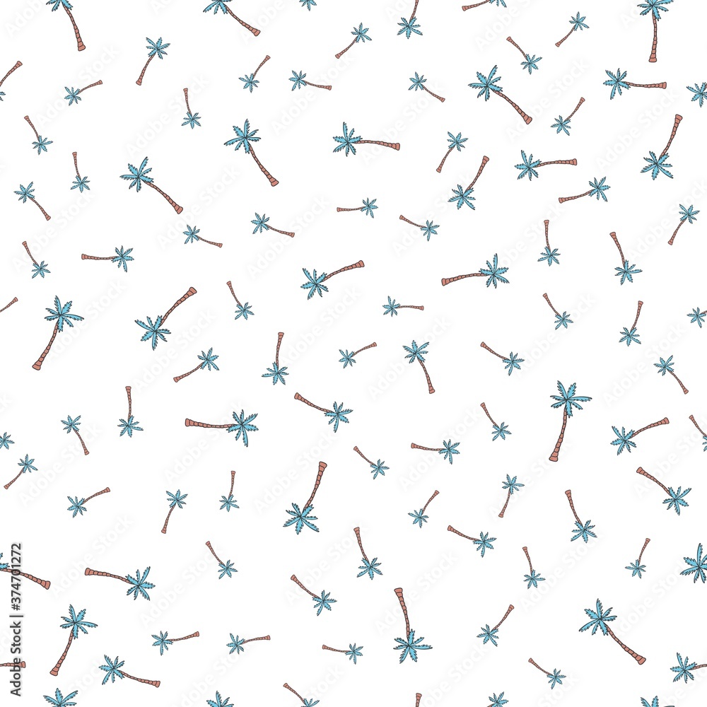 Palm trees. Seamless pattern. Vector illustration on a white background. Swatch inside. Palm trees. Seamless pattern. Vector illustration on a white background. Swatch inside.