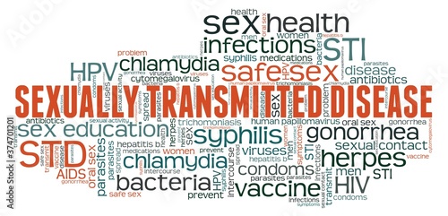 Sexually transmitted disease - STD vector illustration word cloud isolated on a white background.