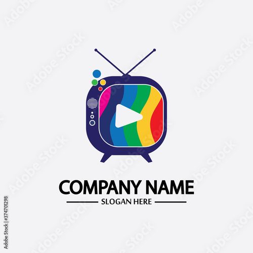 Tv Logo Design Media Technology Symbol Television,television media play logo design template vector,Emblem, Design Concept, Creative Symbol, Icon