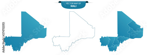 blue colored political maps of Mali isolated on white background