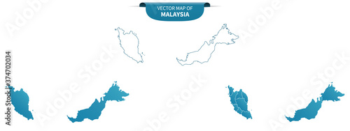 blue colored political maps of Malaysia isolated on white background
