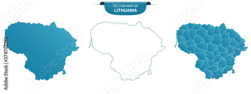 blue colored political maps of Lithuania isolated on white background