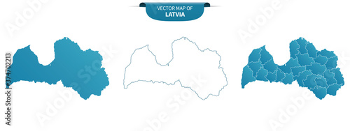 blue colored political maps of Latvia isolated on white background