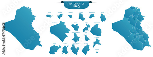 blue colored political maps of Iraq isolated on white background