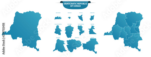 blue colored political maps of Democratic Republic of Congo isolated on white background