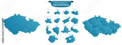 blue colored political maps of Czech Republic isolated on white background