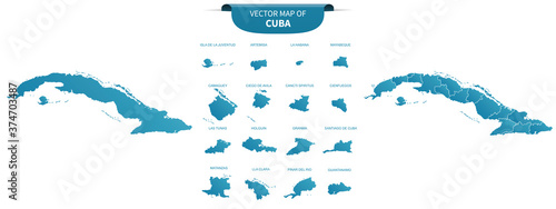blue colored political maps of Cuba isolated on white background