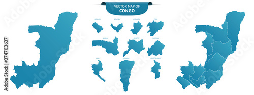 blue colored political maps of Congo isolated on white background