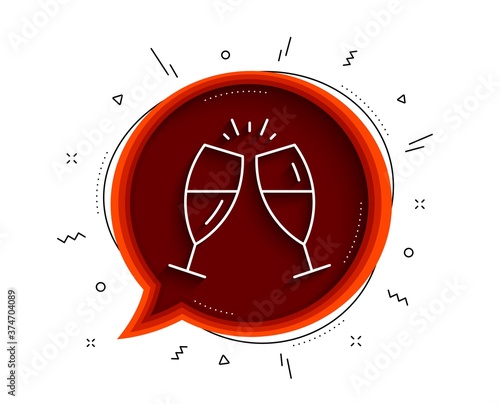 Champagne glasses line icon. Chat bubble with shadow. Romantic celebration sign. Love chin-chin symbol. Thin line champagne glasses icon. Vector