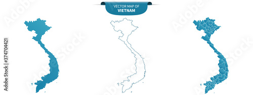 blue colored political maps of Vietnam isolated on white background