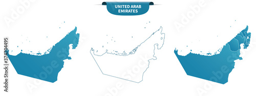 blue colored political maps of United Arba Emirates isolated on white background