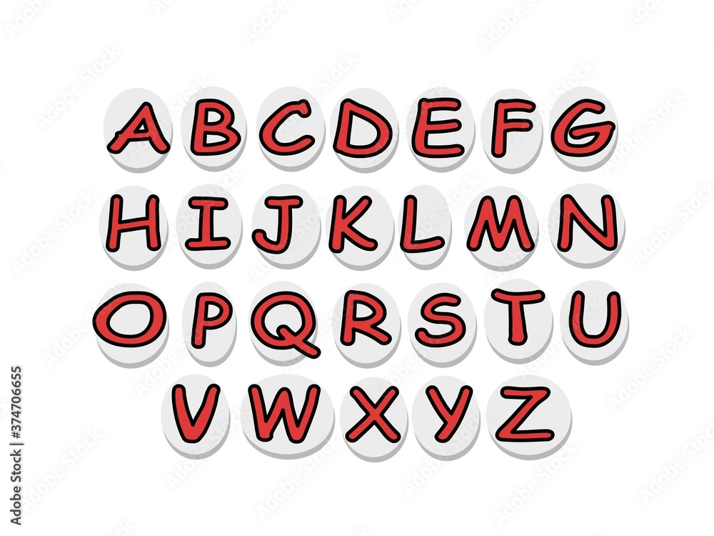 Sticker of tattoo set english alphabet in modern style. Hand drawing vector illustration color Sticker of tattoo set english alphabet in modern style. Hand drawing vector illustration color
