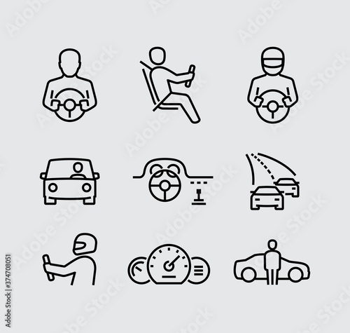 Car Driver Person Holding Steering Wheel  Vector Icons