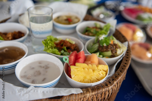 Food set to offer to Thai Buddhist monks