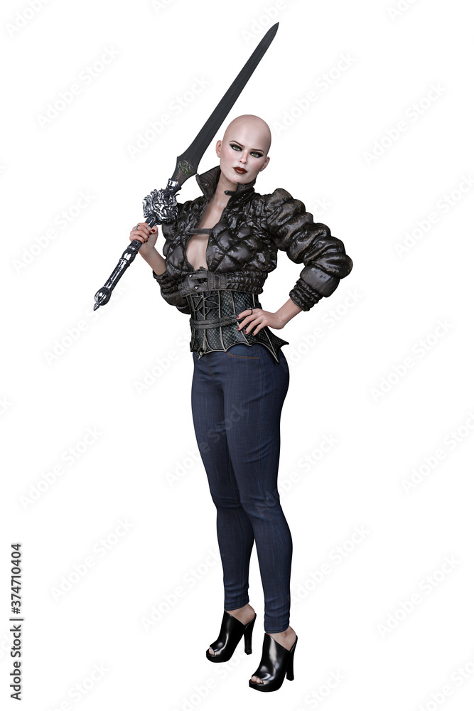 Caucasian Urban Fantasy Woman on Isolated White Background, 3D Rendering 3D illustration Caucasian Urban Fantasy Woman on Isolated White Background, 3D Rendering 3D illustration