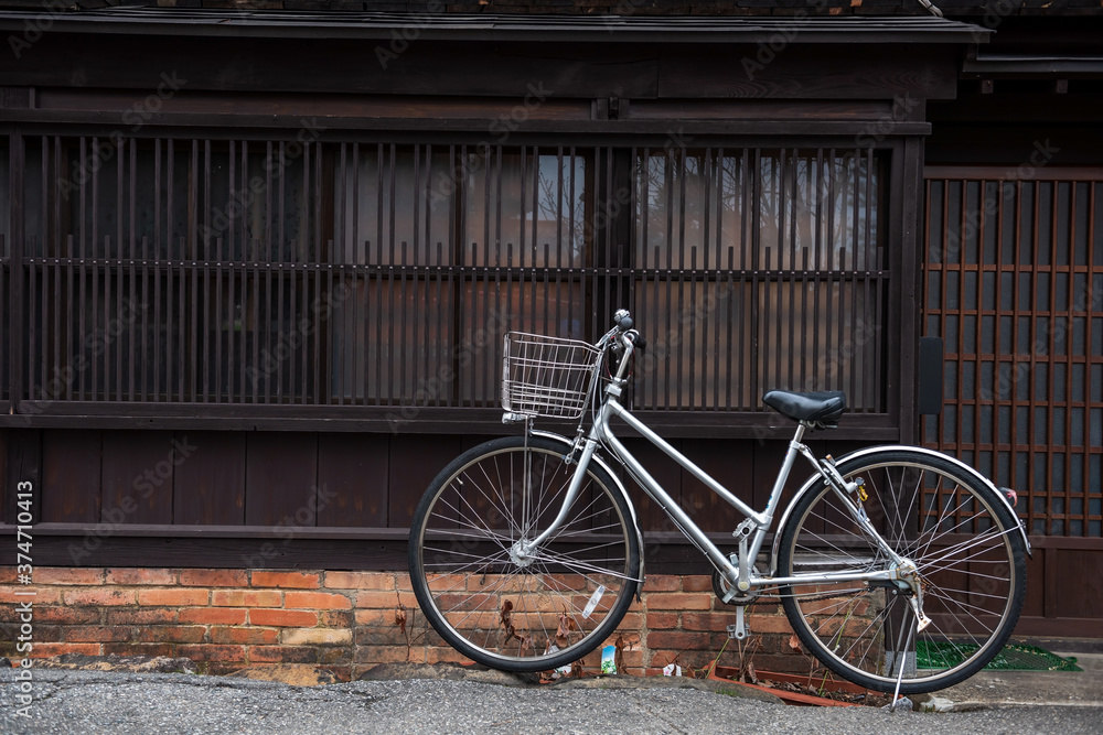 Bike park at traditional wooden house, Takayama Bike park at traditional wooden house, Takayama